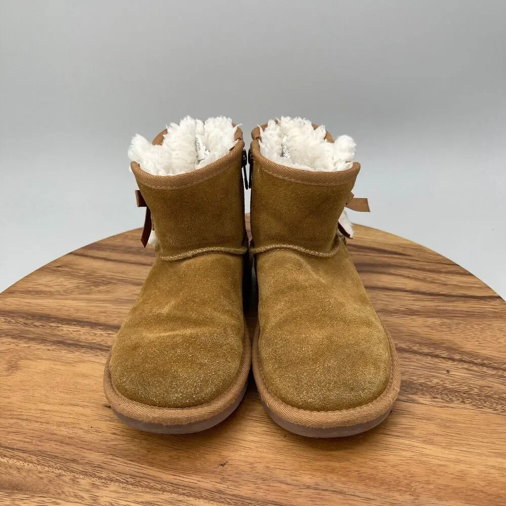 Koolaburra by UGG Victoria Mini Boots Girls Size 1 Ankle Tan Bows Brown Suede